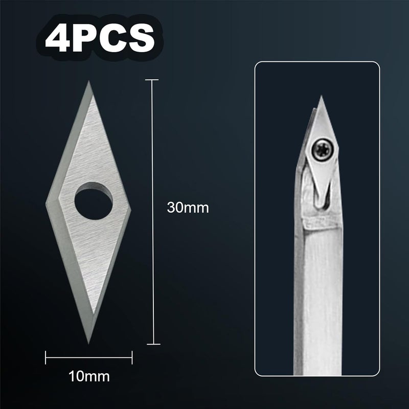 Diraeen 32pcs Carbide Lathe Tools,Tungsten Cutters Inserts Set for Wood Lathe Turning Tools, Include 11 mm Square with Radius, 12 mm and 8.9 mm Round, 30 x 10 mm Diamond,Screws - Image 2